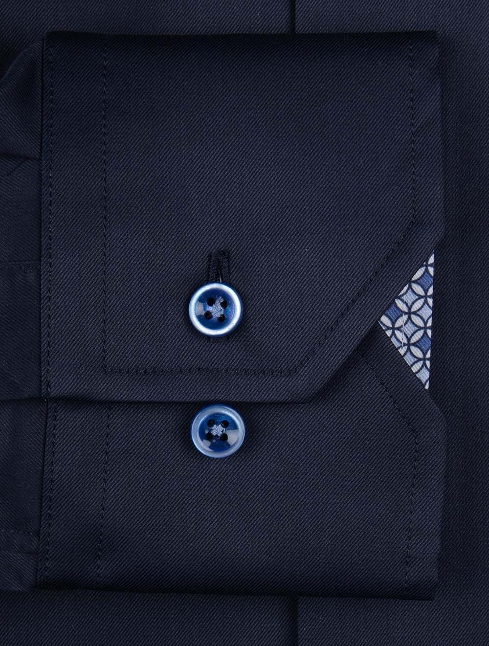 Plain Twill Shirt with Inlay Navy