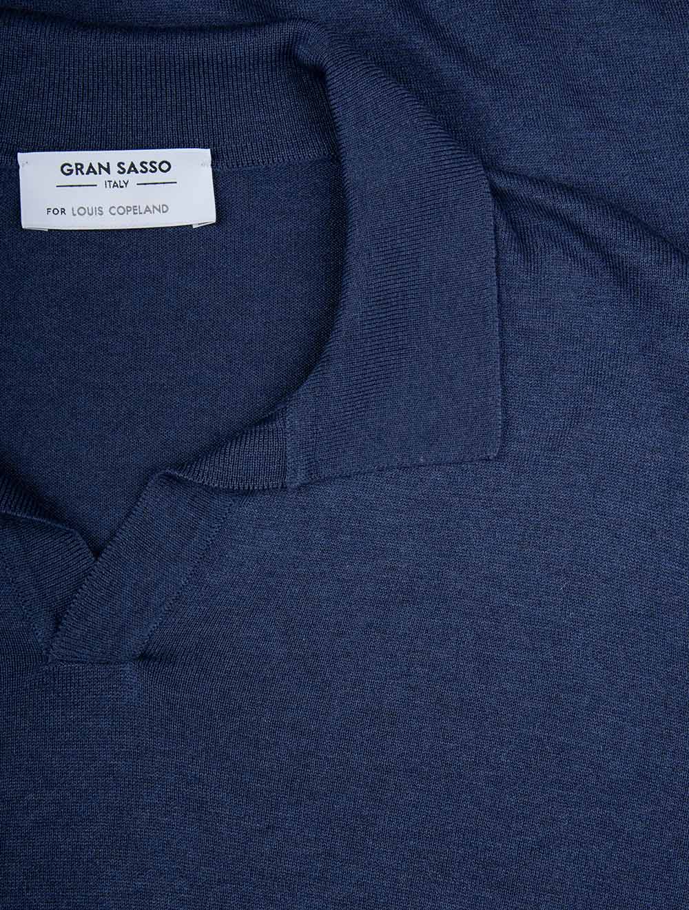 Open Silk Tennis Polo Shirt Blue