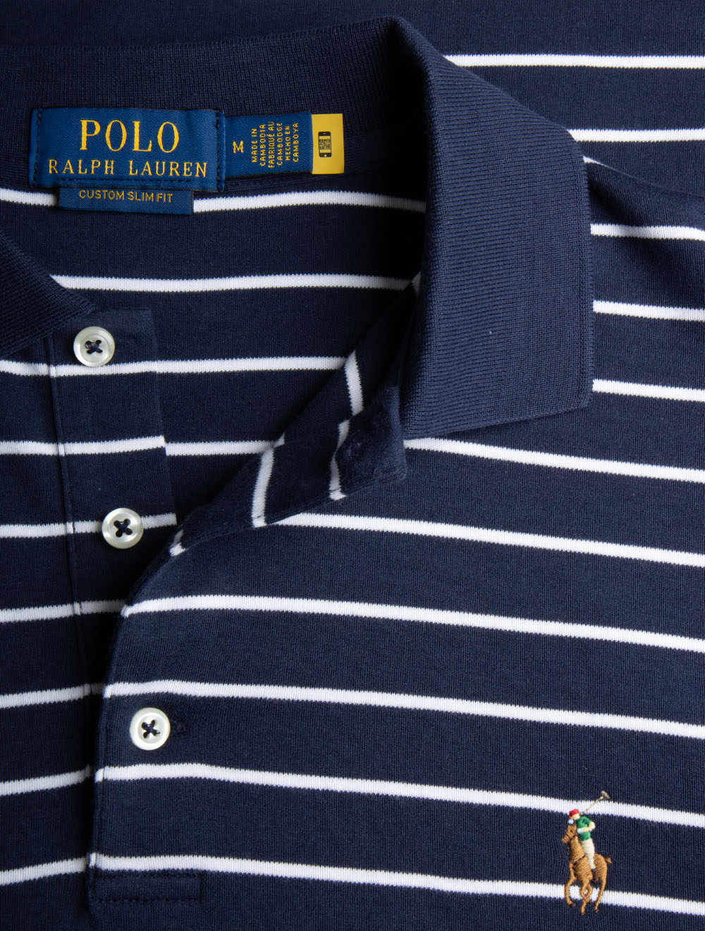 Slim Fit Striped Polo Shirt Navy