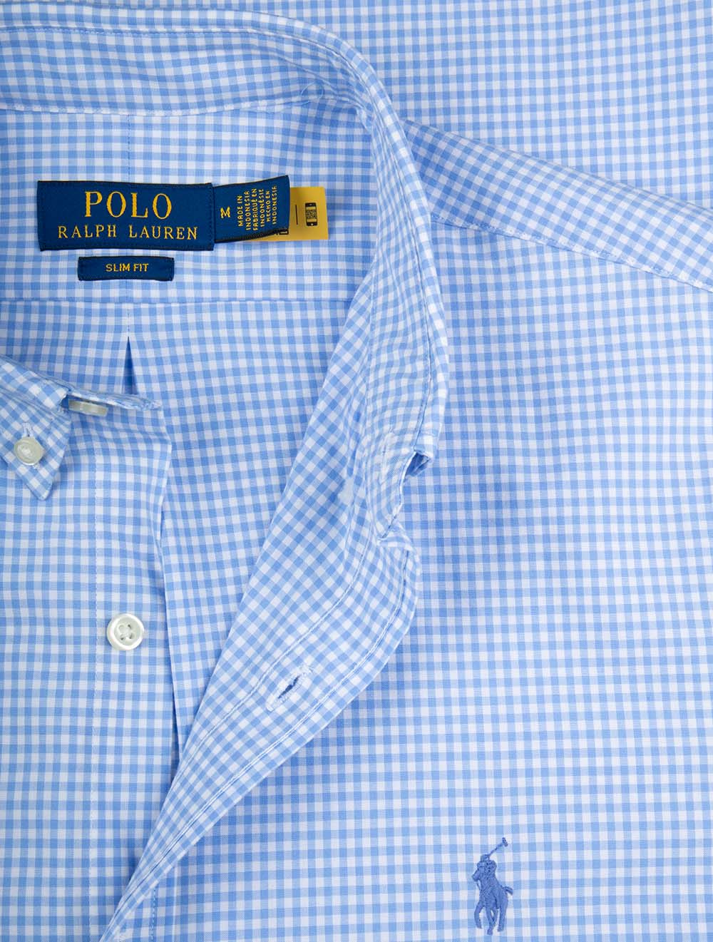 Slim Fit Gingham Cotton Poplin Shirt Blue