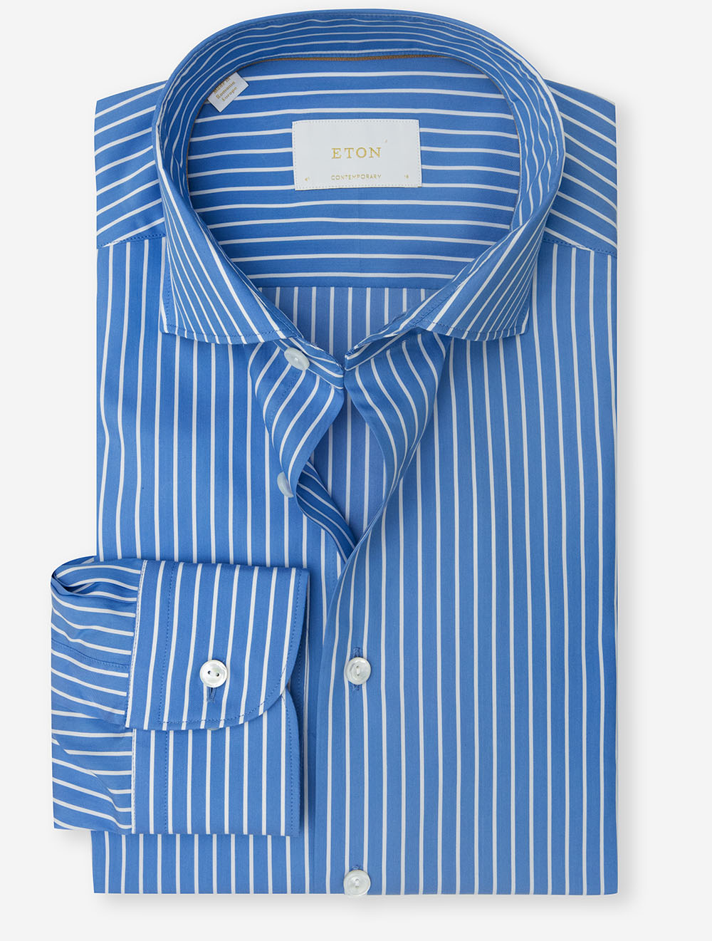 Contemporary Cotton & Silk Stripe Shirt Blue