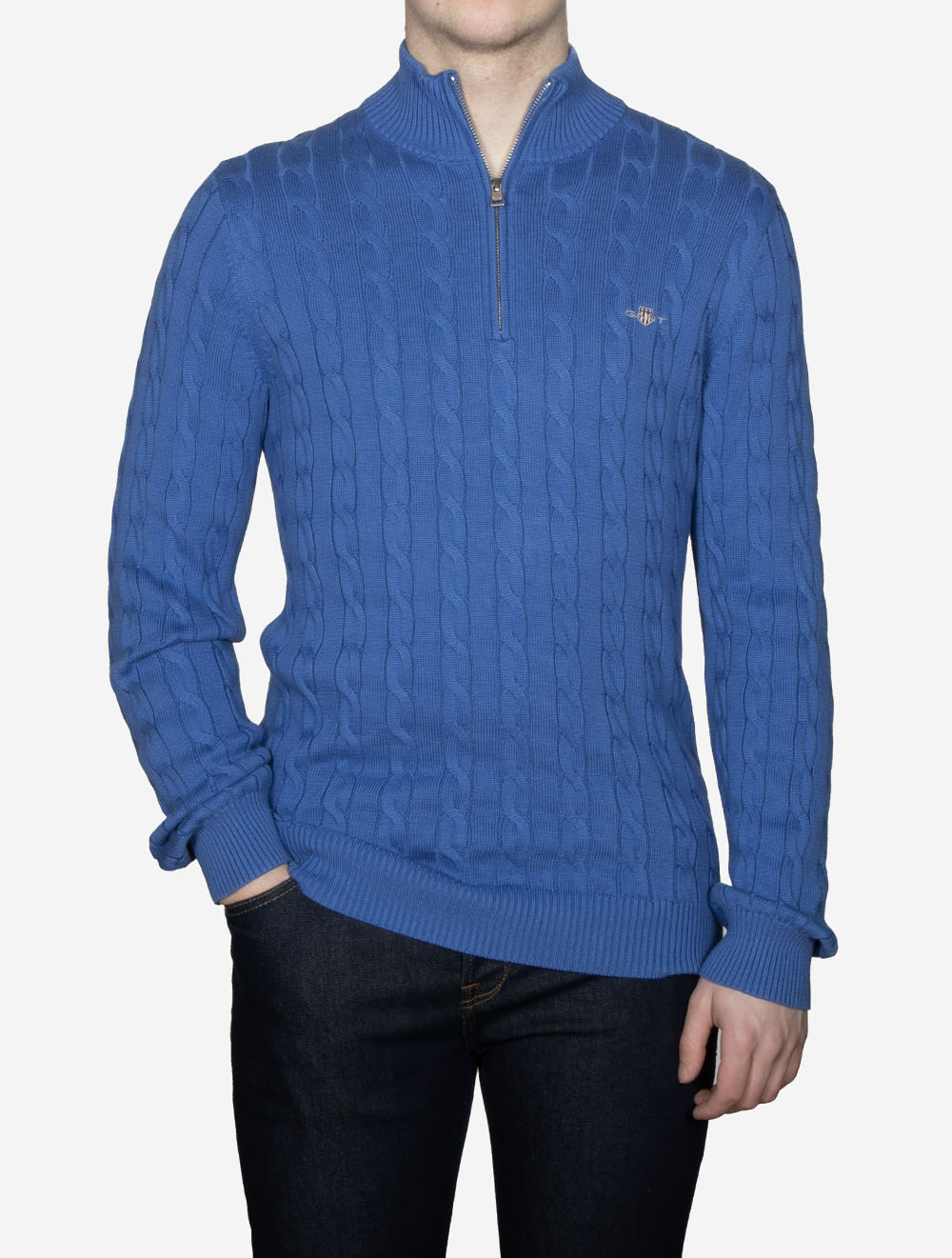 Cotton Cable Knit Half-Zip Sweater Rich Blue