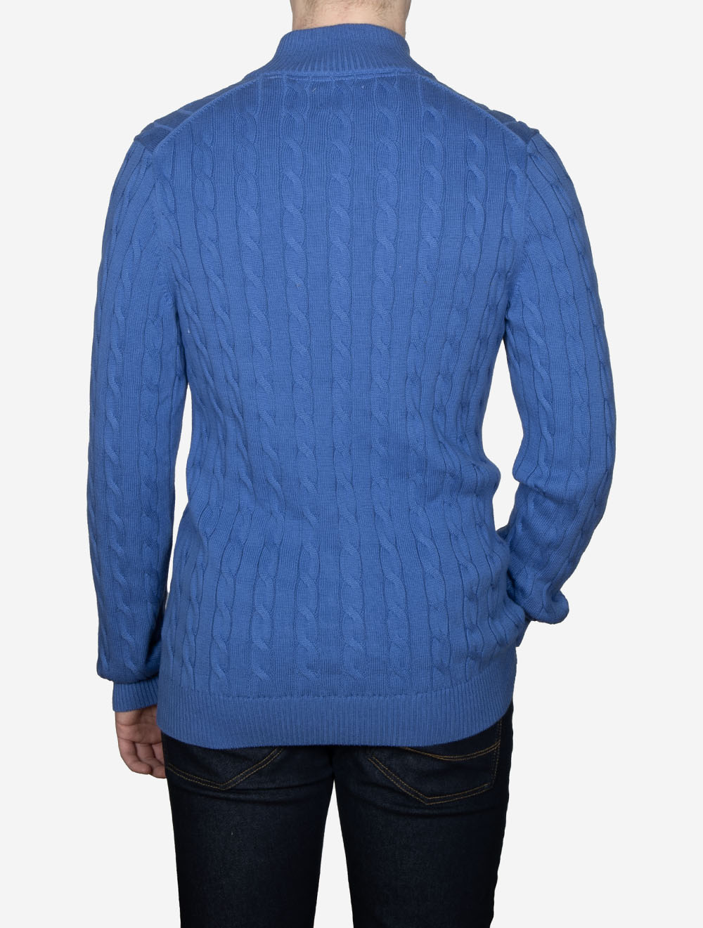 Cotton Cable Knit Half-Zip Sweater Rich Blue