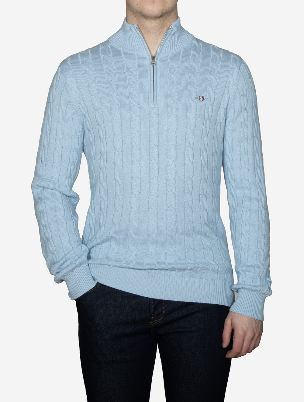 Cotton Cable Knit Half-Zip Sweater Fresh Blue