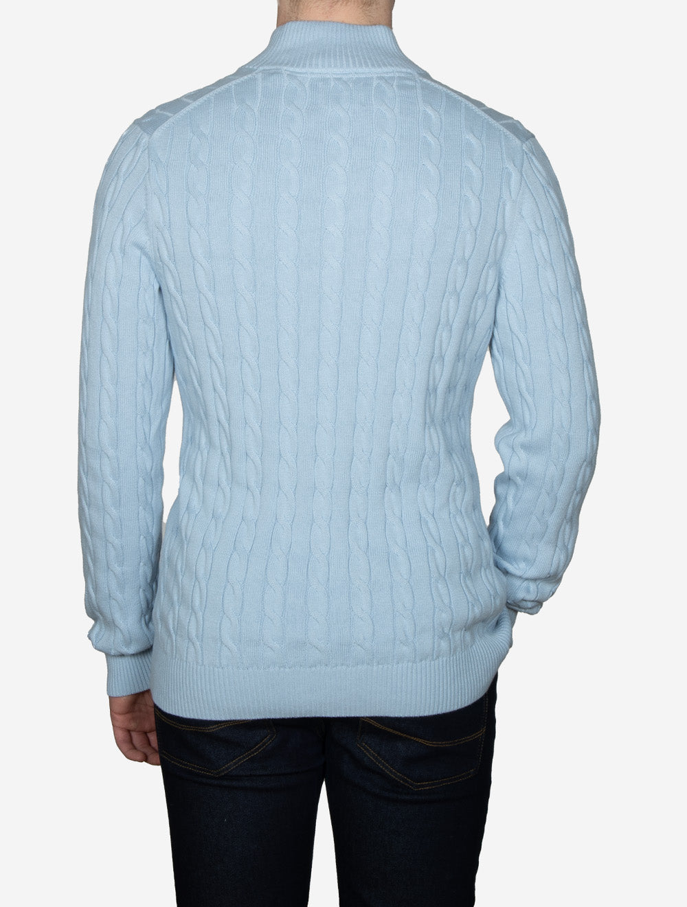 Cotton Cable Knit Half-Zip Sweater Fresh Blue