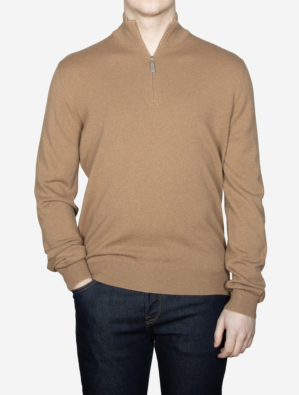 Mock Neck Half Zip Knitwear Camel