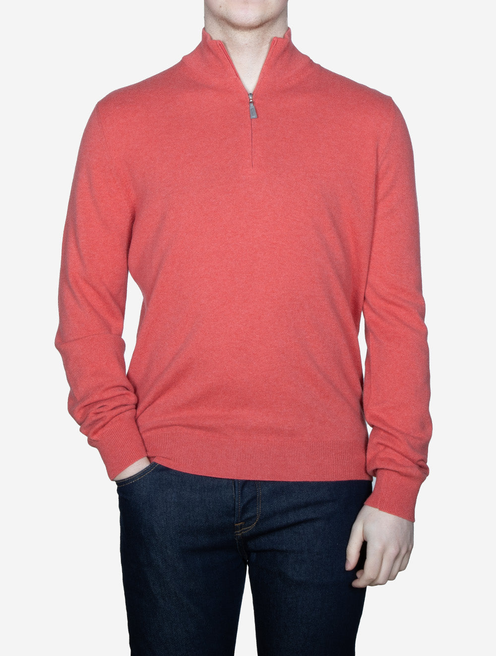 Mock Neck Half Zip Knitwear Light Red