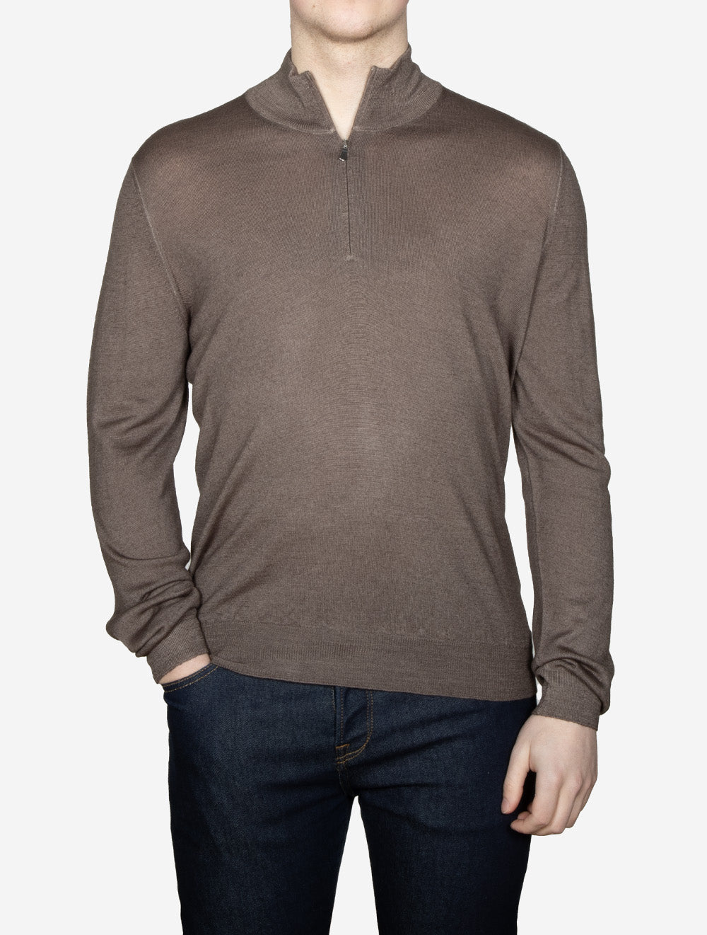 Mock Neck Half Zip Knitwear Brown