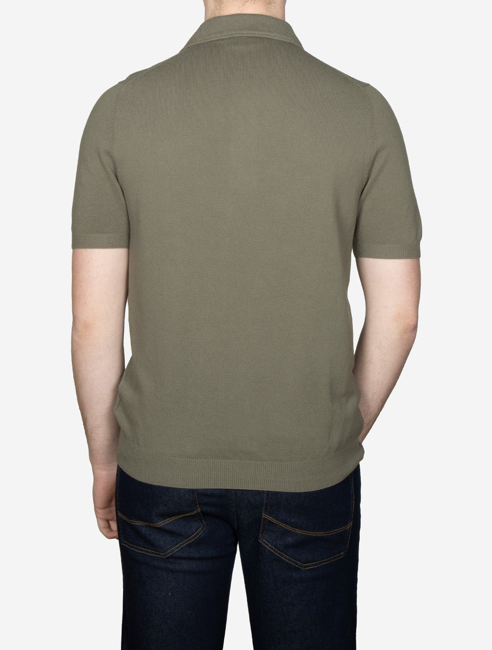 Weave Short Sleeve 3 Button Polo Green