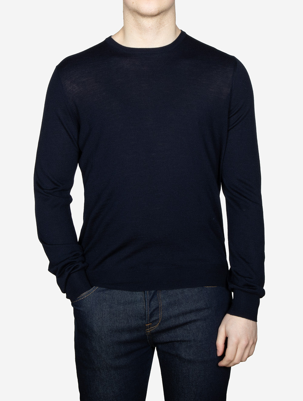 Long Sleeve Virgin Wool Crew Jersey Navy