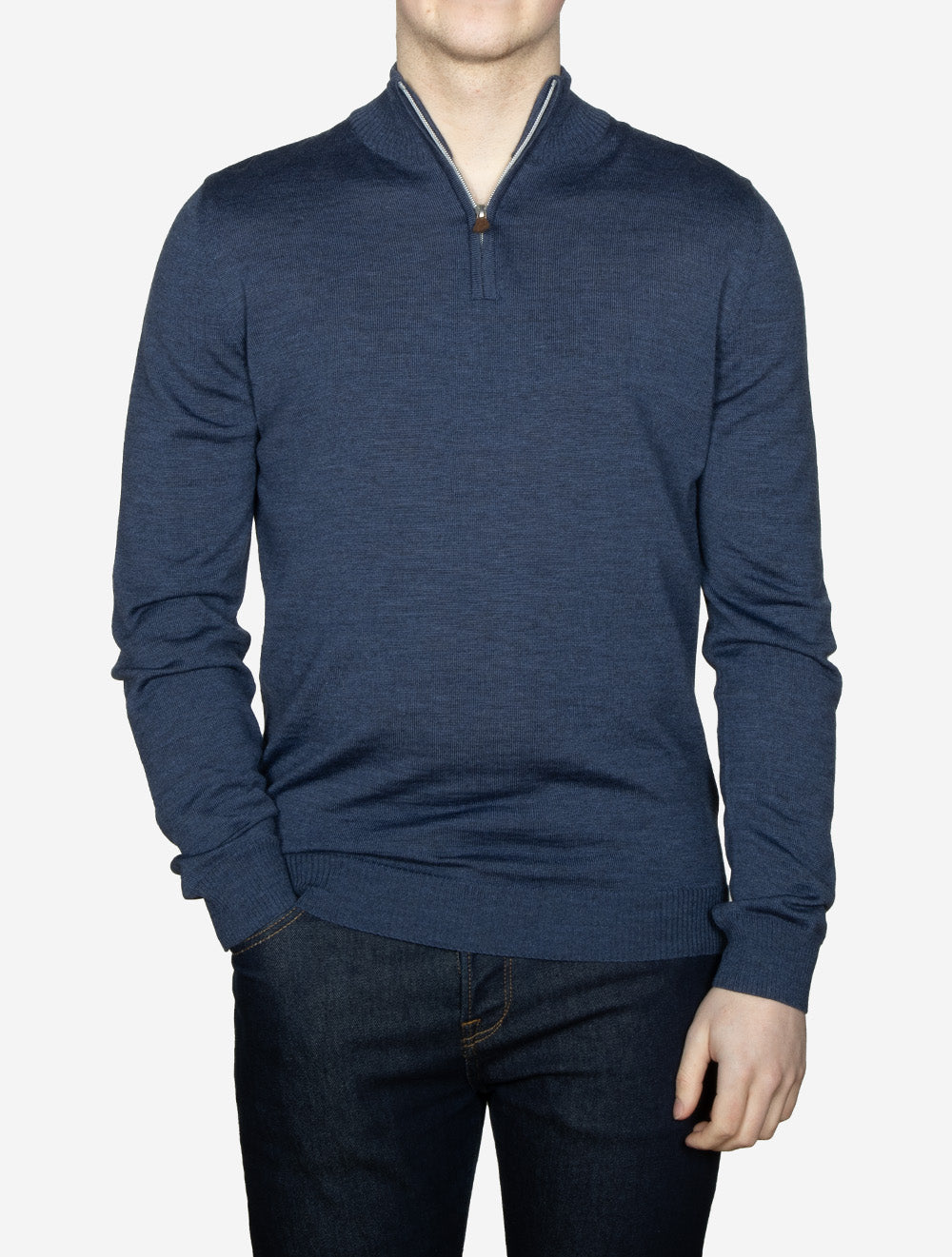 Merino Wool Half Zip Blue