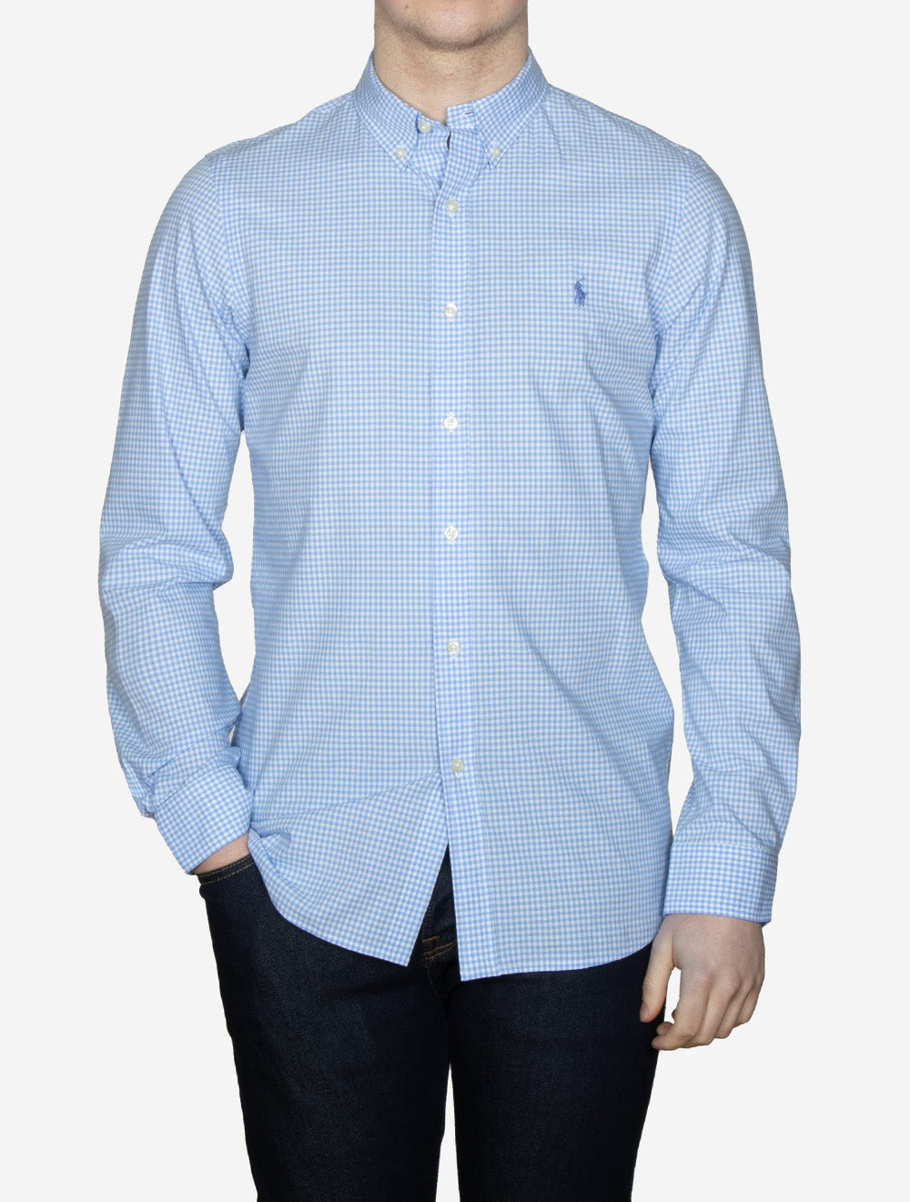 Slim Fit Gingham Cotton Poplin Shirt Blue