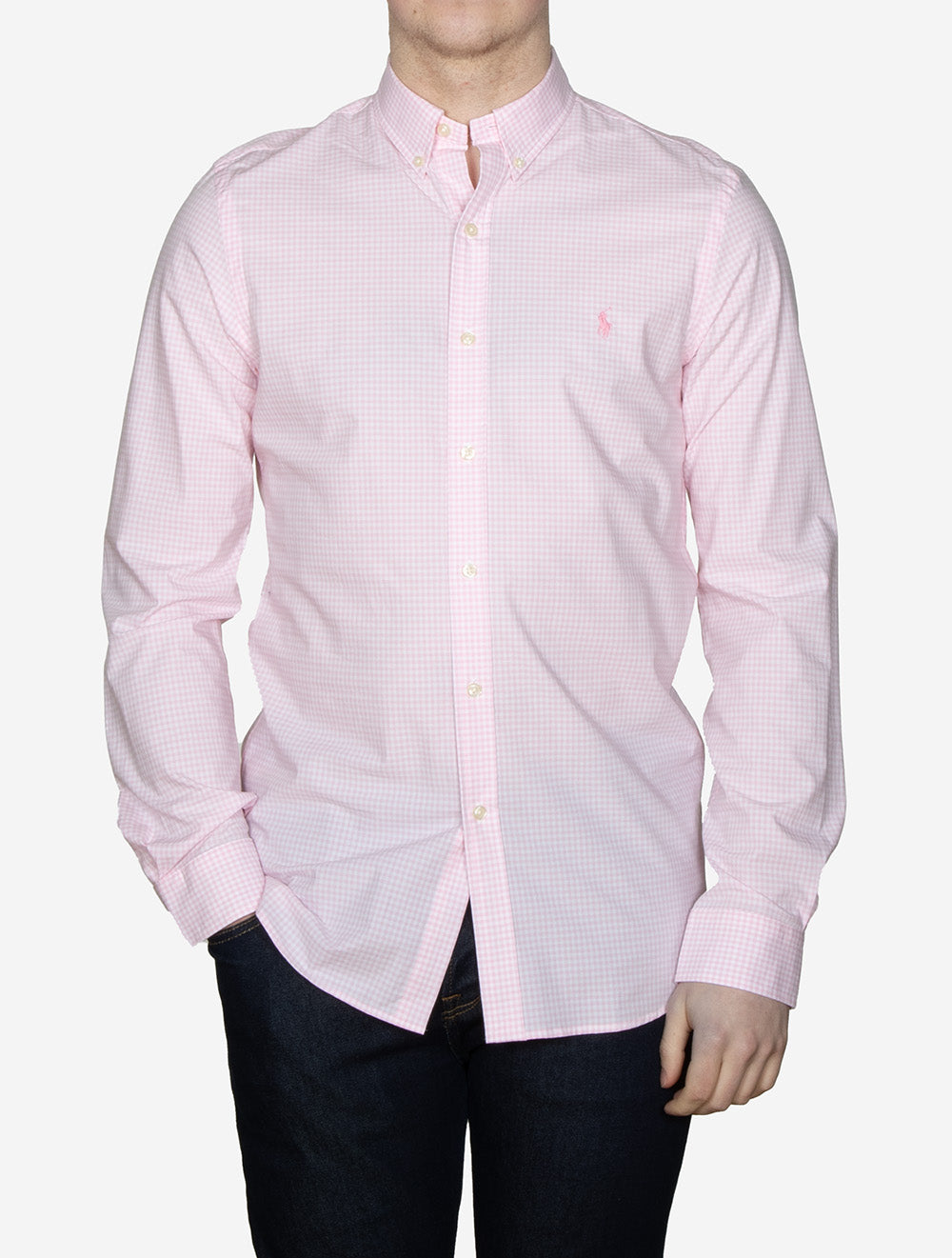 Slim Fit Gingham Cotton Poplin Shirt Pink