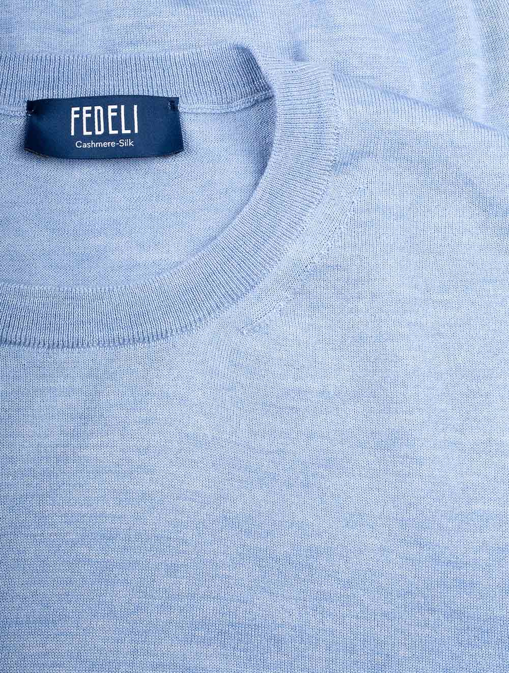 Fedeli Crew Neck Long Sleeve Sweater Blue AI3