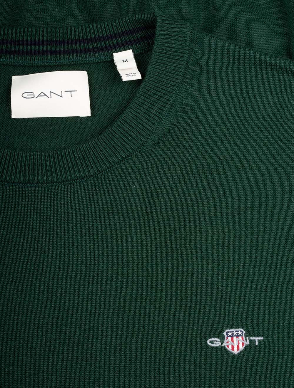 Gant Classic Cotton Crew Neck Tartan Green AI3