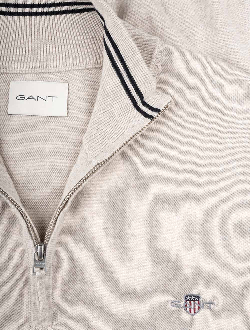 Gant Classic Cotton Half Zip Light Beige Melange AI3