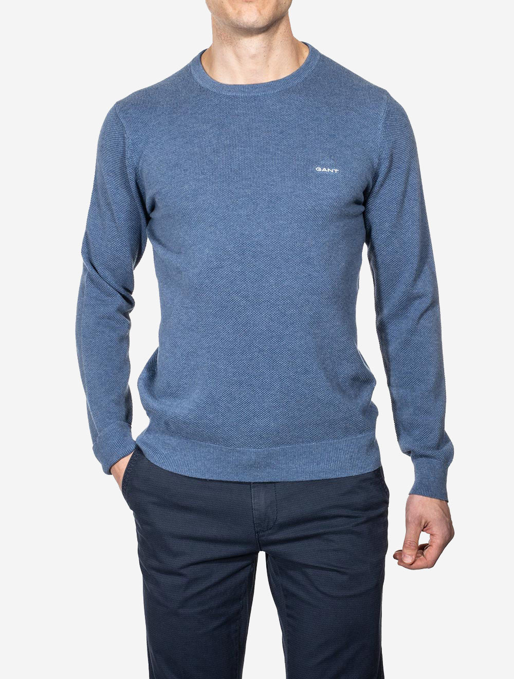 Cotton pique Crew Neck Denim Blue Melange