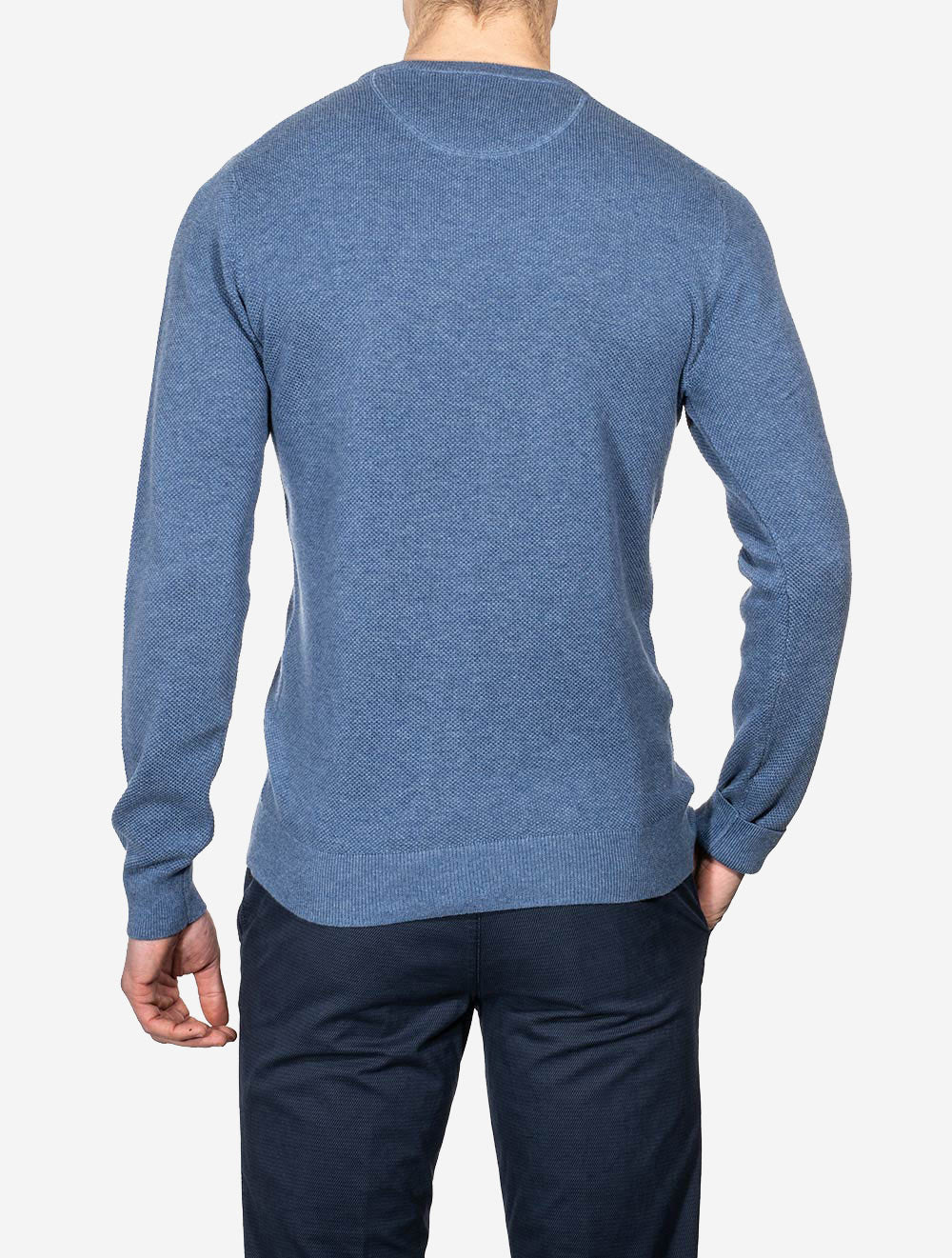 Cotton pique Crew Neck Denim Blue Melange