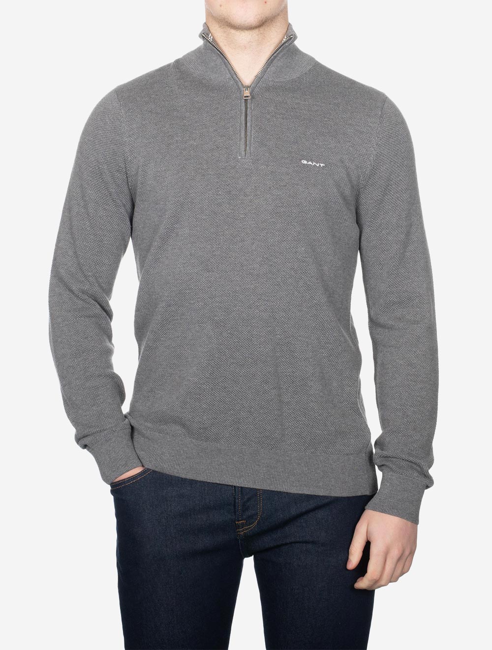 Gant Cotton Pique Half Zip Dark Grey Melange AI1