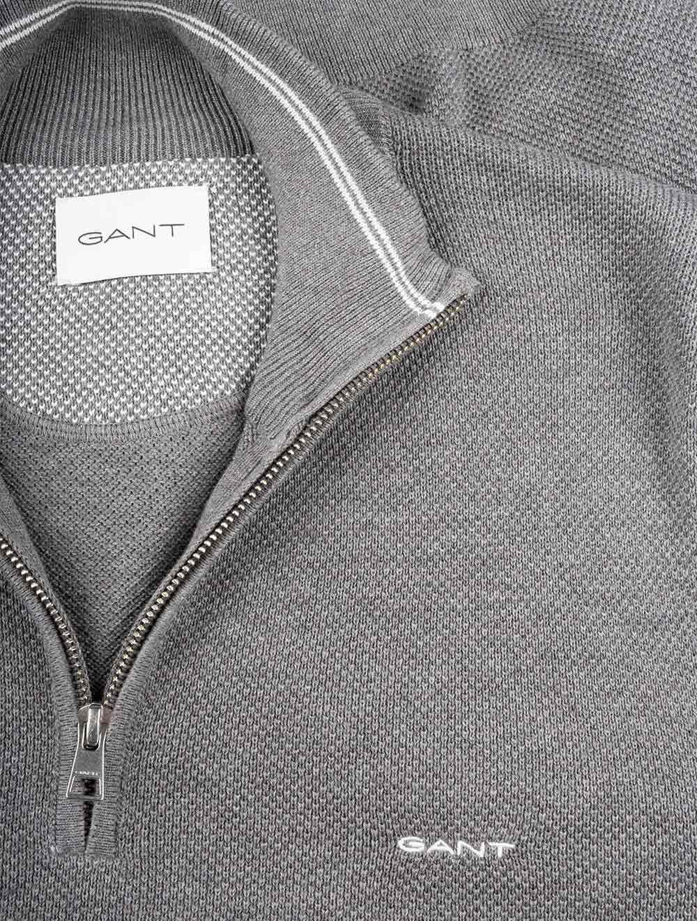 Gant Cotton Pique Half Zip Dark Grey Melange AI3