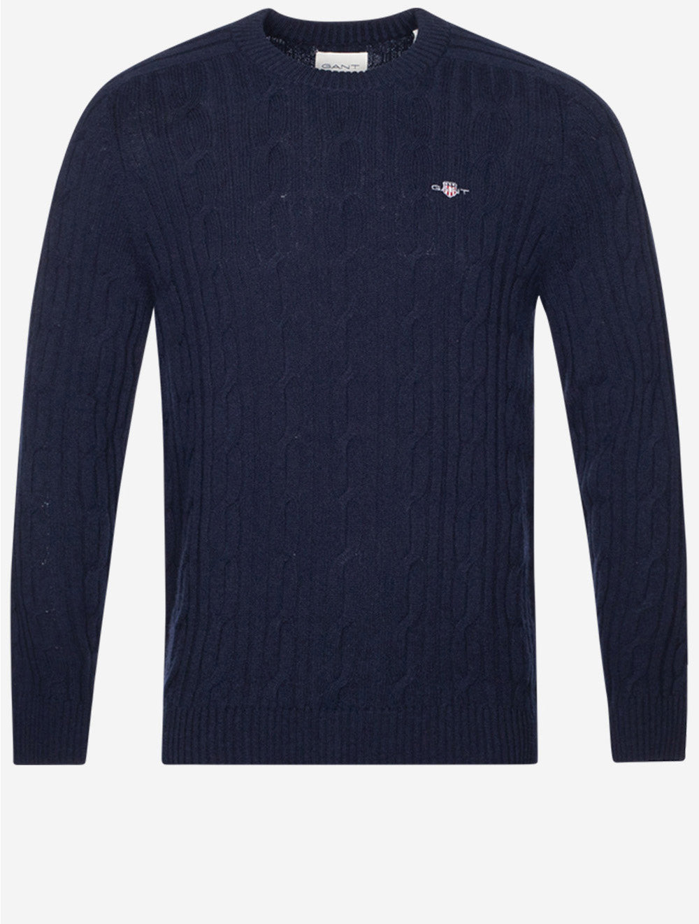 Lambswool Cable Crew Neck Evening Blue