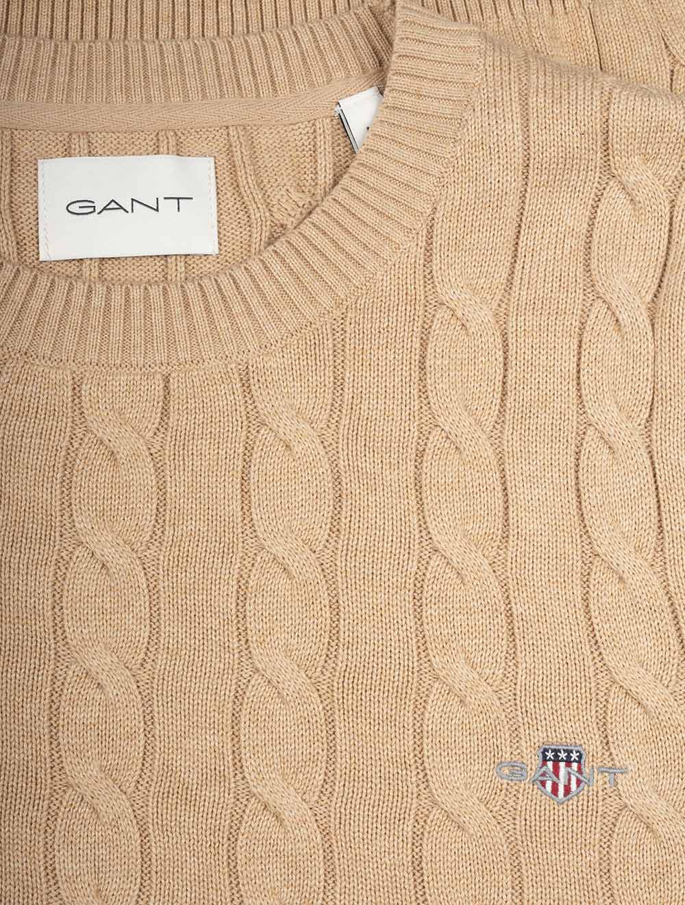 Cotton Cable Crew Neck Khaki Melange