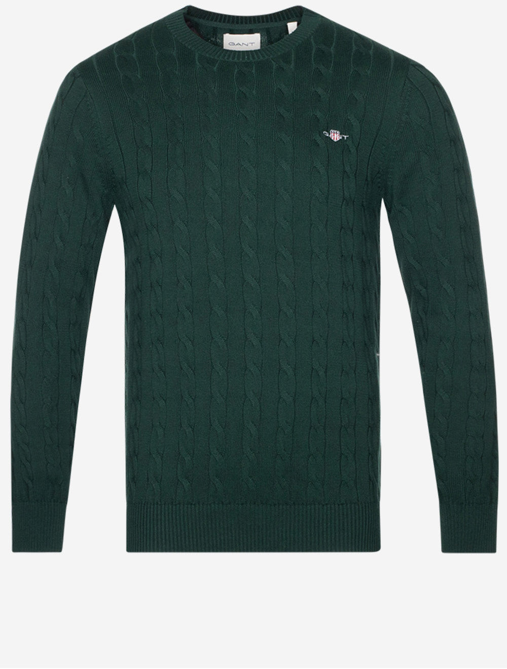 Gant Cotton Cable Crew Neck Tartan Green MI