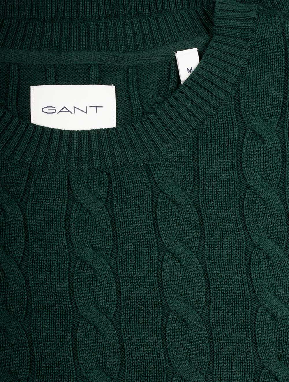 Gant Cotton Cable Crew Neck Tartan Green AI3