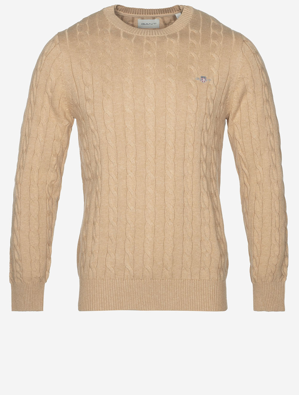 Cotton Cable Crew Neck Khaki Melange