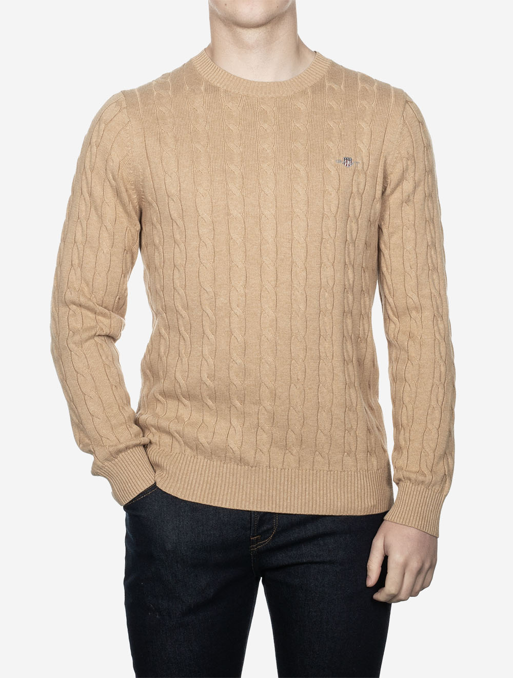 Cotton Cable Crew Neck Khaki Melange