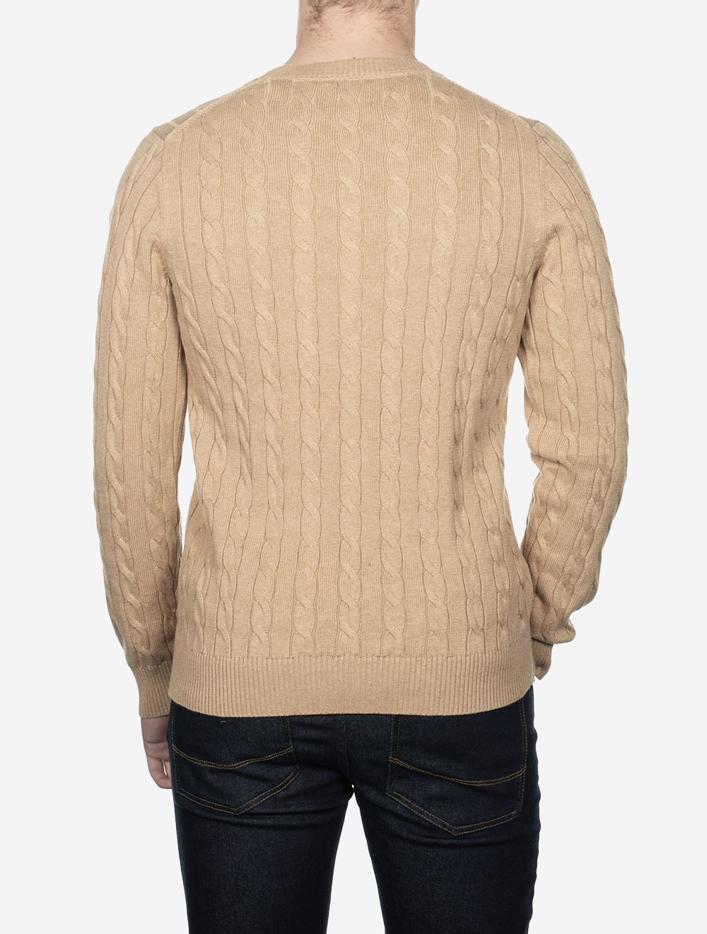 Cotton Cable Crew Neck Khaki Melange