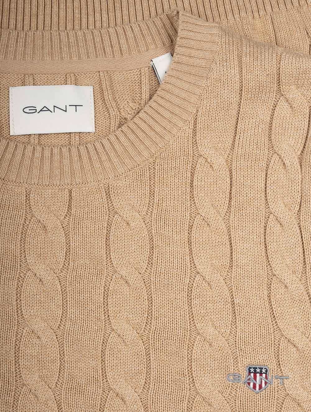 Cotton Cable Crew Neck Khaki Melange