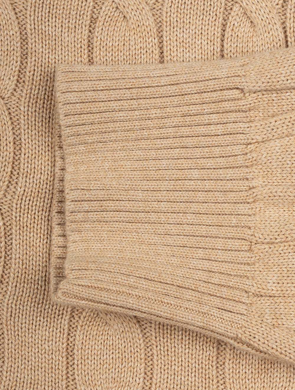 Cotton Cable Crew Neck Khaki Melange