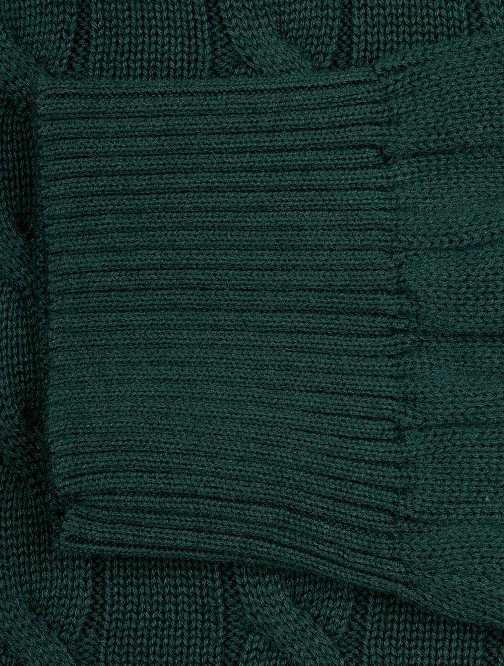 Cotton Cable Crew Neck Tartan Green