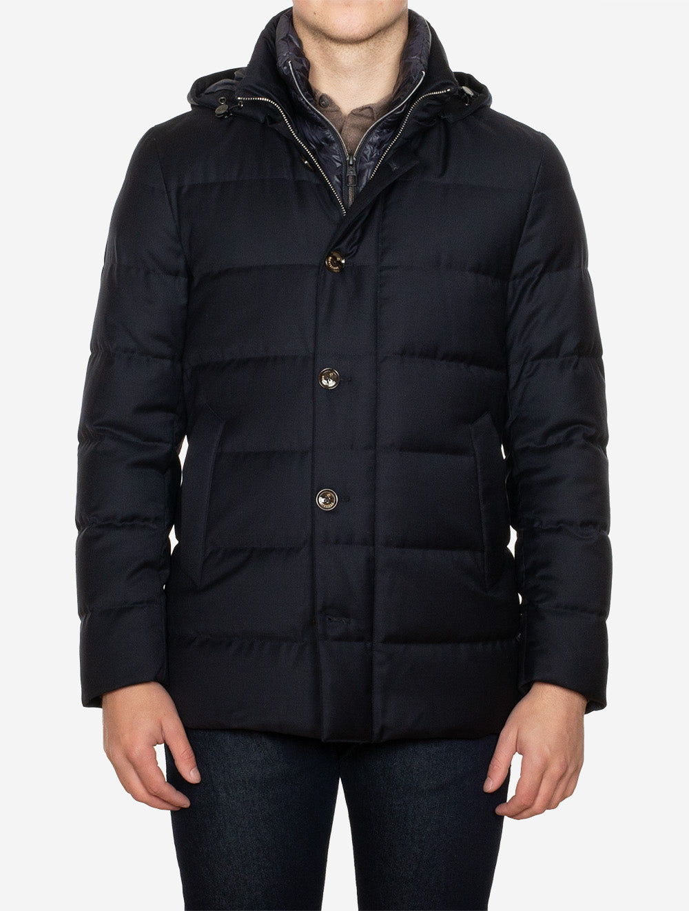 Padded Down Jacket With Hood Navy