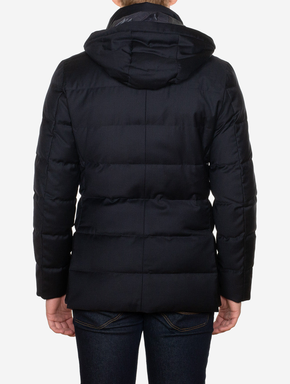 Padded Down Jacket With Hood Navy