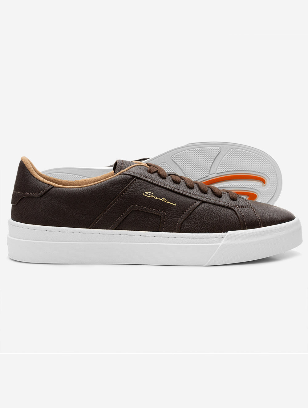 Santoni Tumble Leather Sneaker Dark Brown AI1