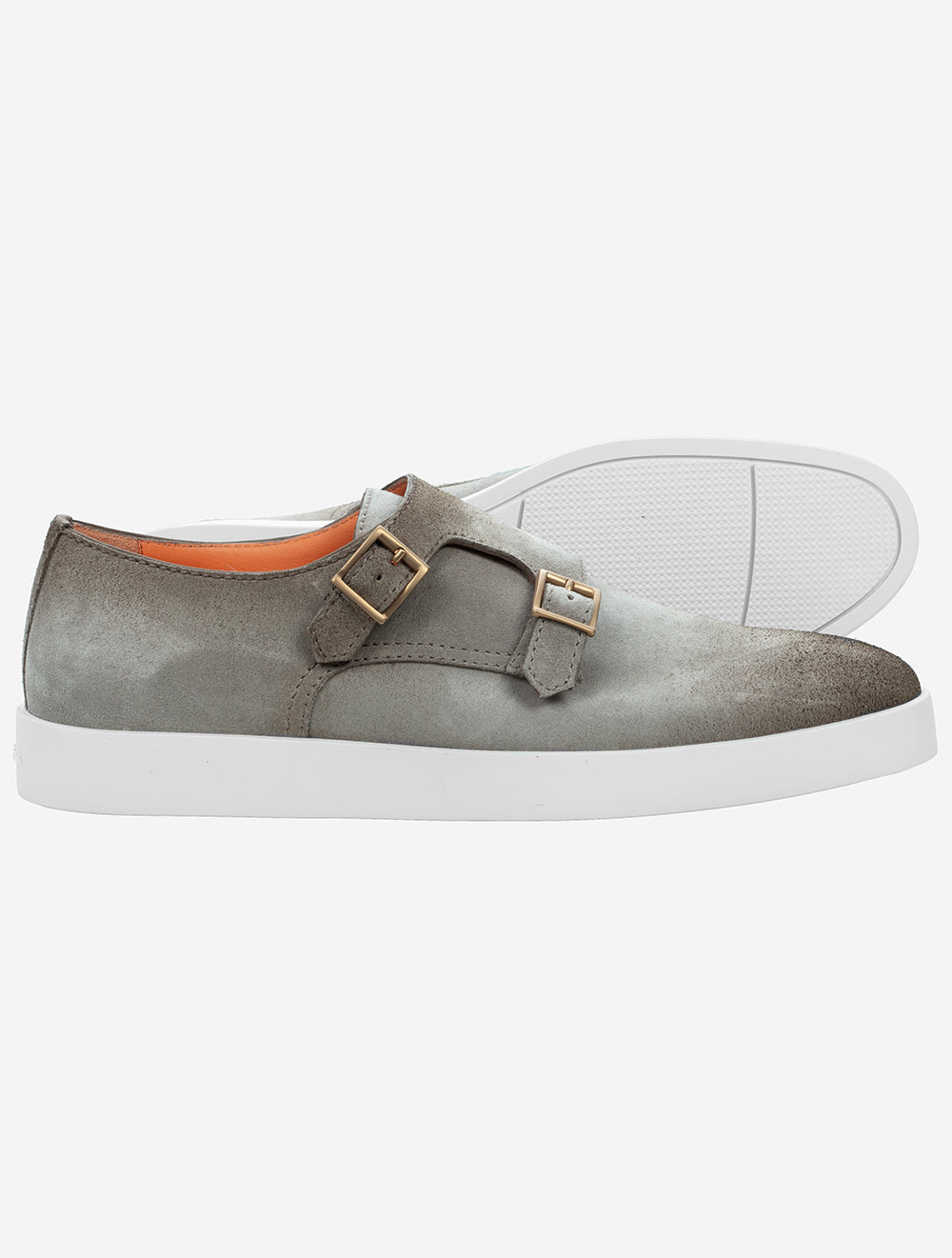 SANTONI Chaussure Double Monk en Daim Taupe