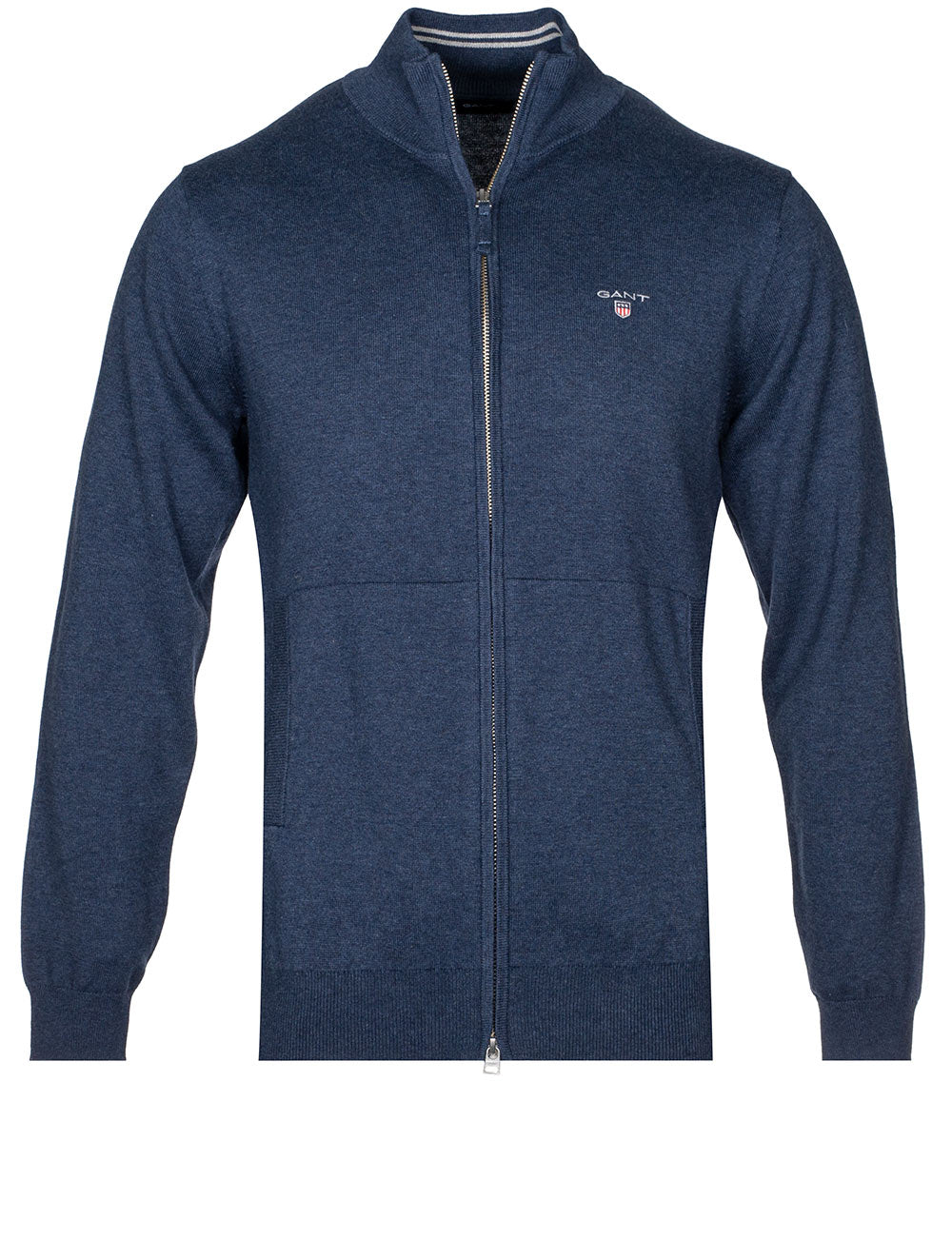 Gant Classic Cotton Zip Cardigan Dark Jeansblue Melange MI