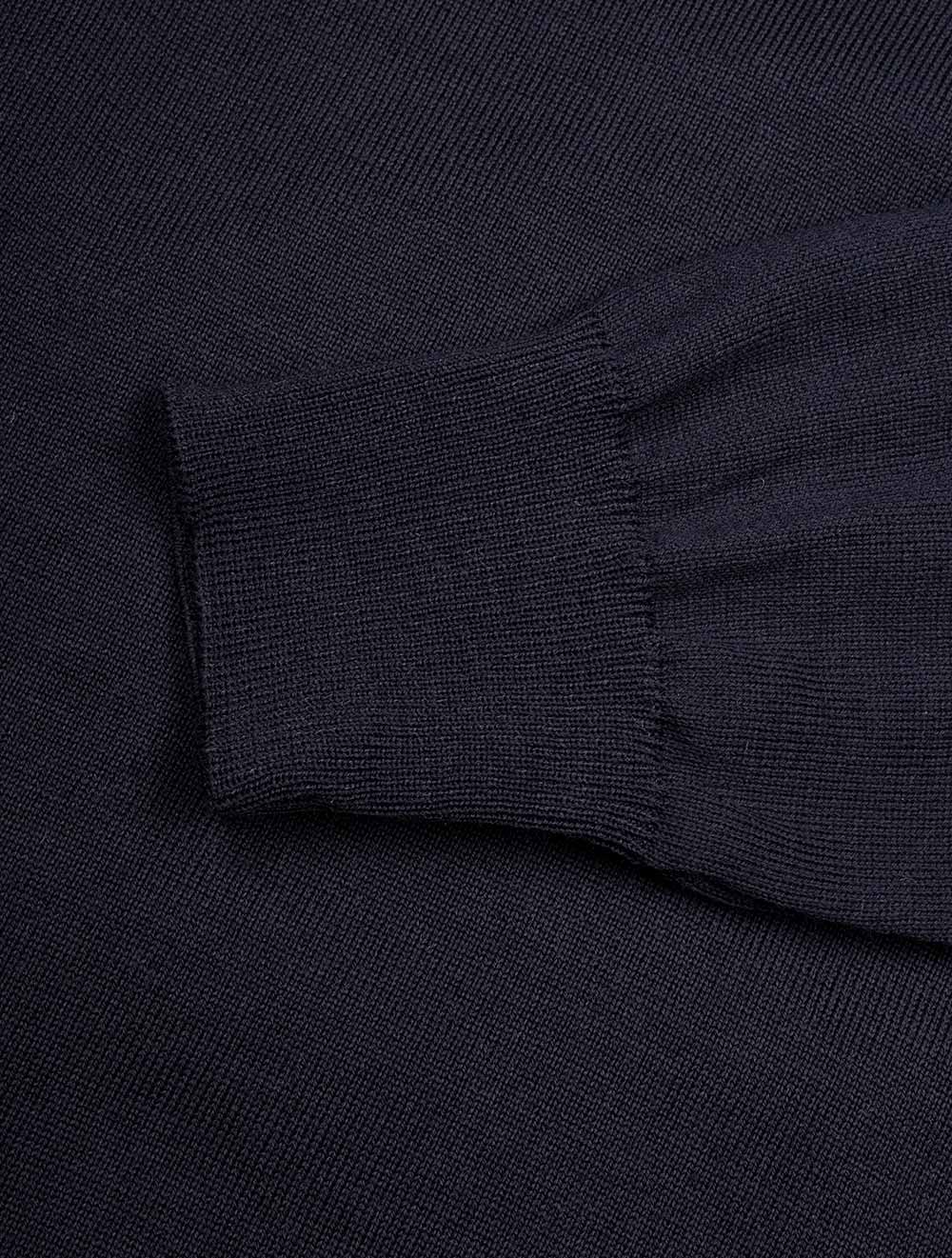 Wool half zip Sweater with Suede Trim Navy