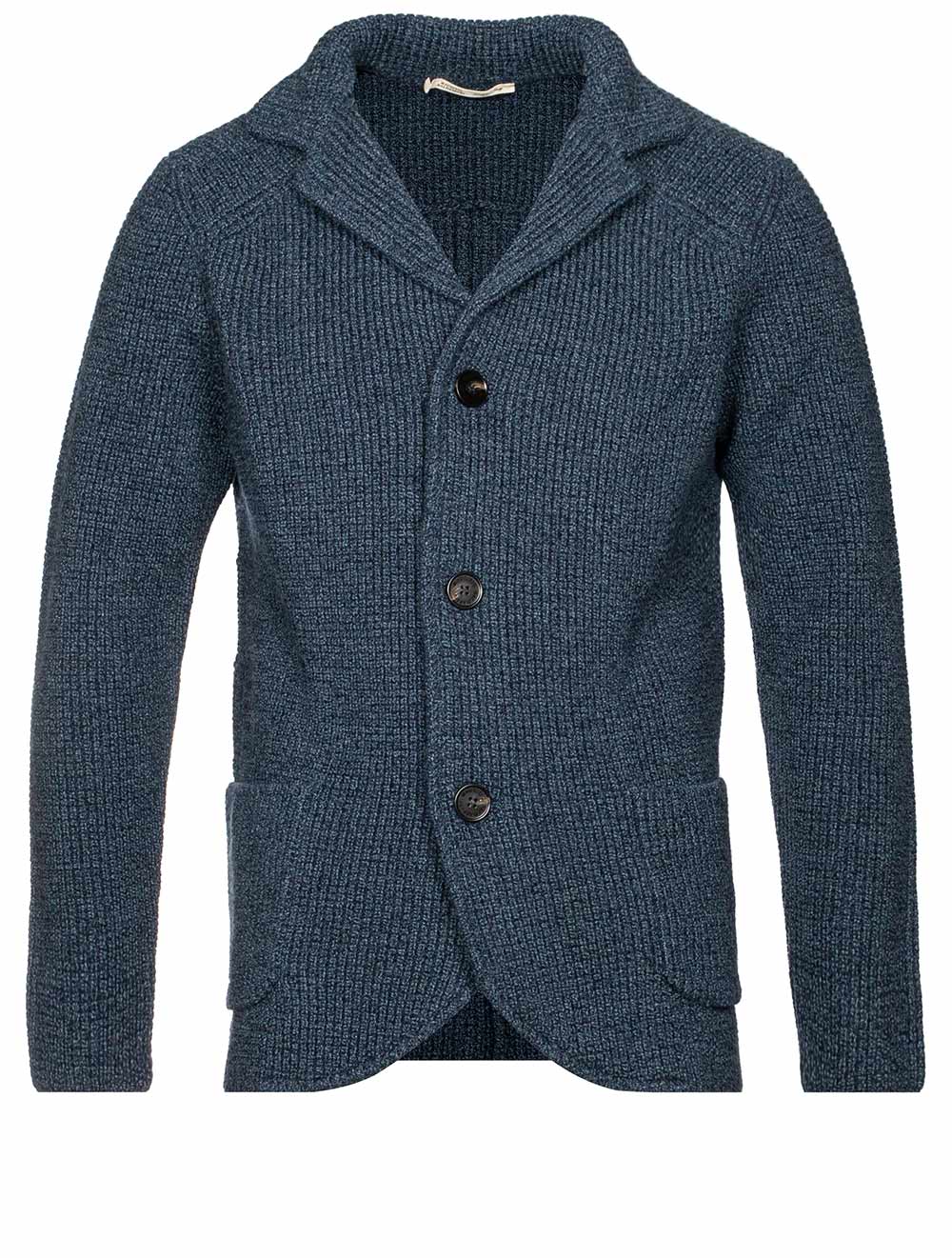 Maurizio Baldassari Cob Stitch Brenta Swacket Blue 3 Button Patch Pocket Cardigan 1