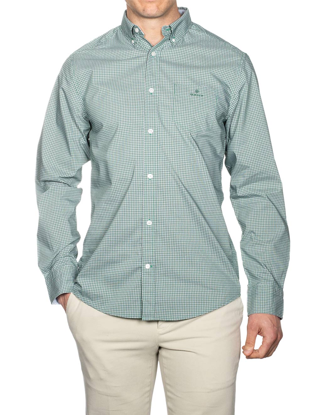 Gant Regular Fit Micro Check Button-Down Shirt Lavish Green AI1