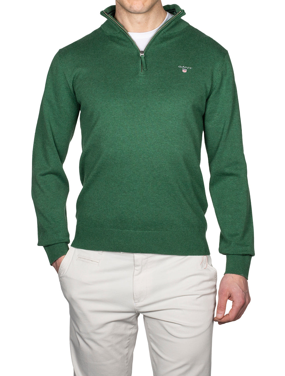 Gant Classic Cotton Half Zip Kelly Green Melange AI1