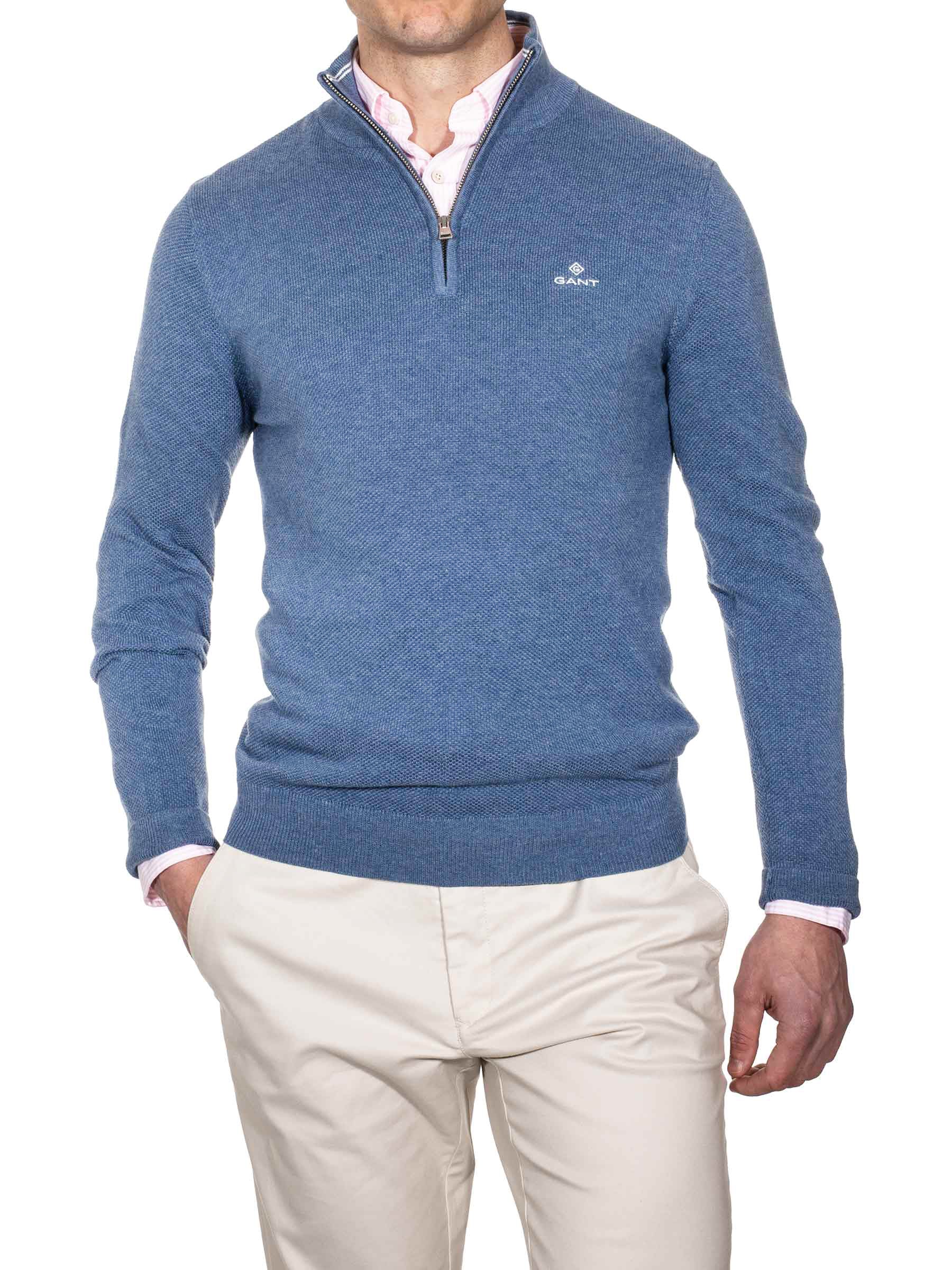 Gant Cotton Pique Half Zip Denim Blue Mel AI7