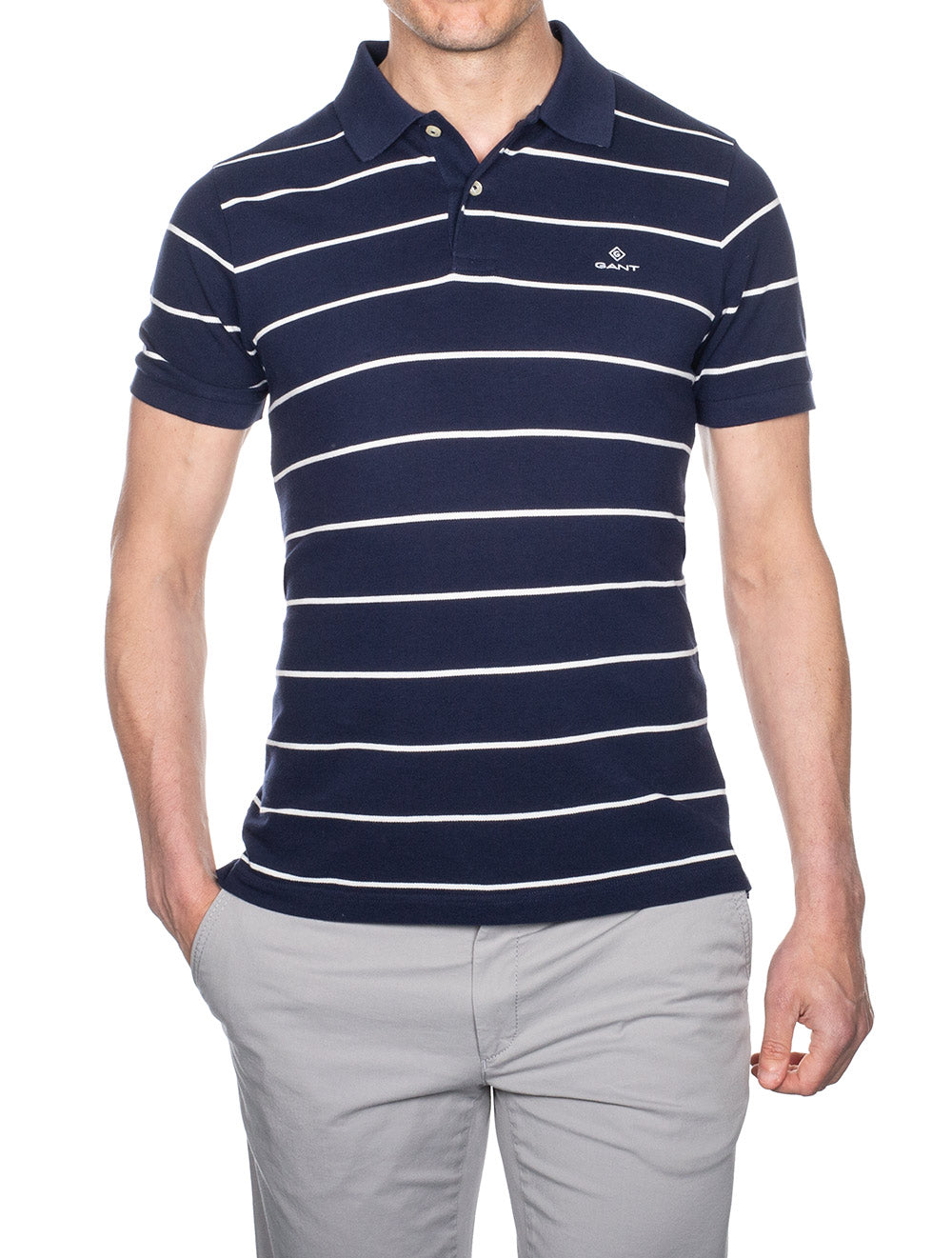 Gant Br Stripe Pique Short Sleeve Rugger Evening Blue AI1