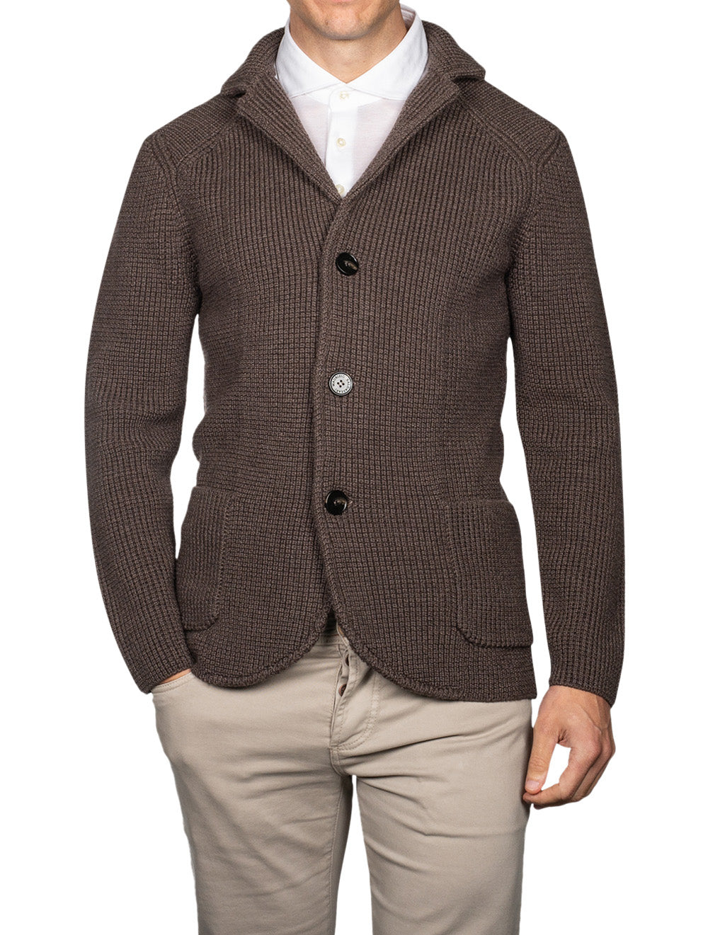 Maurizio Baldassari Cob Stitch Brenta Swacket Turkish Coffee 3 Button Patch Pocket Cardigan 2