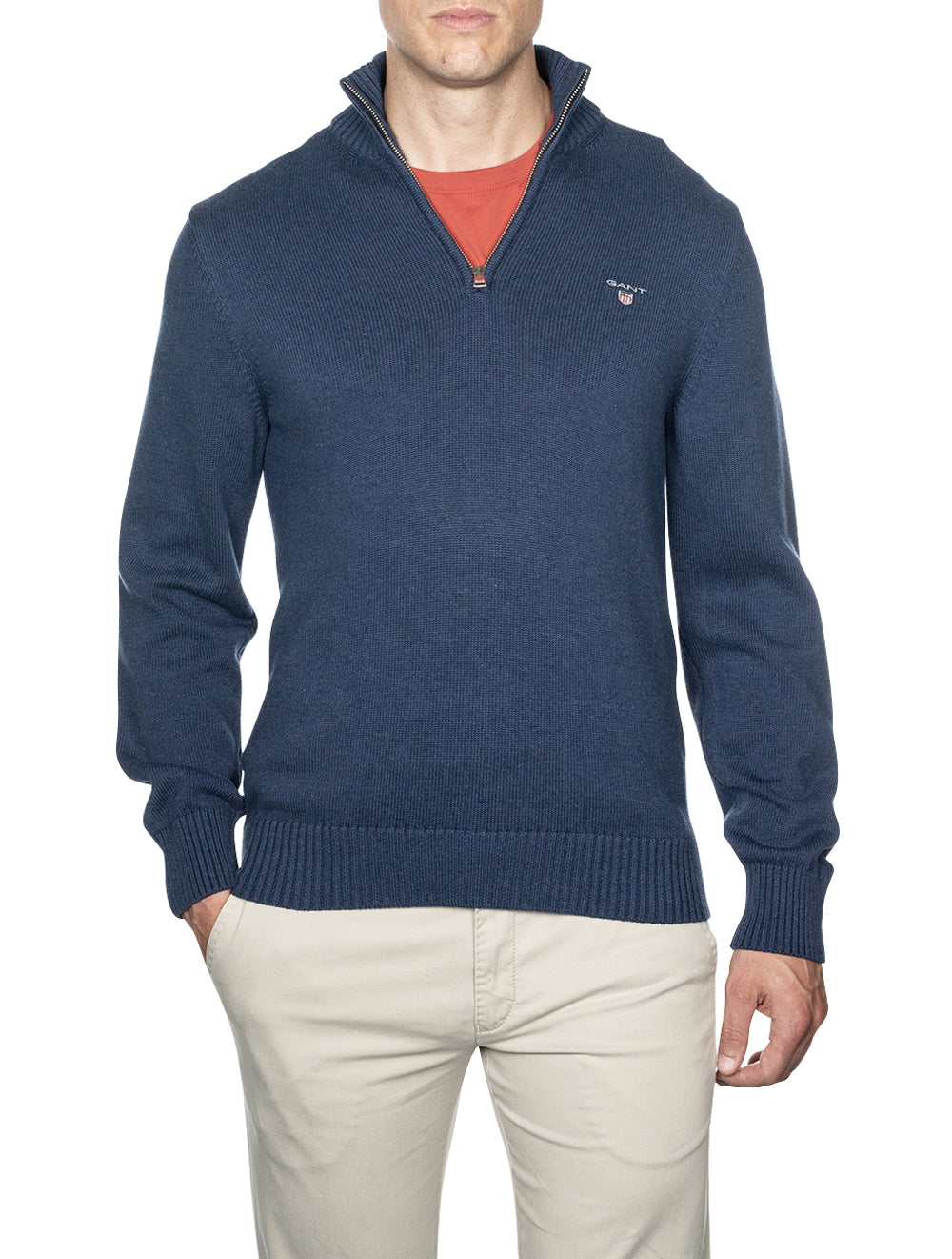 Gant Casual Cotton Half-Zip Sweater Marine Melange AI1