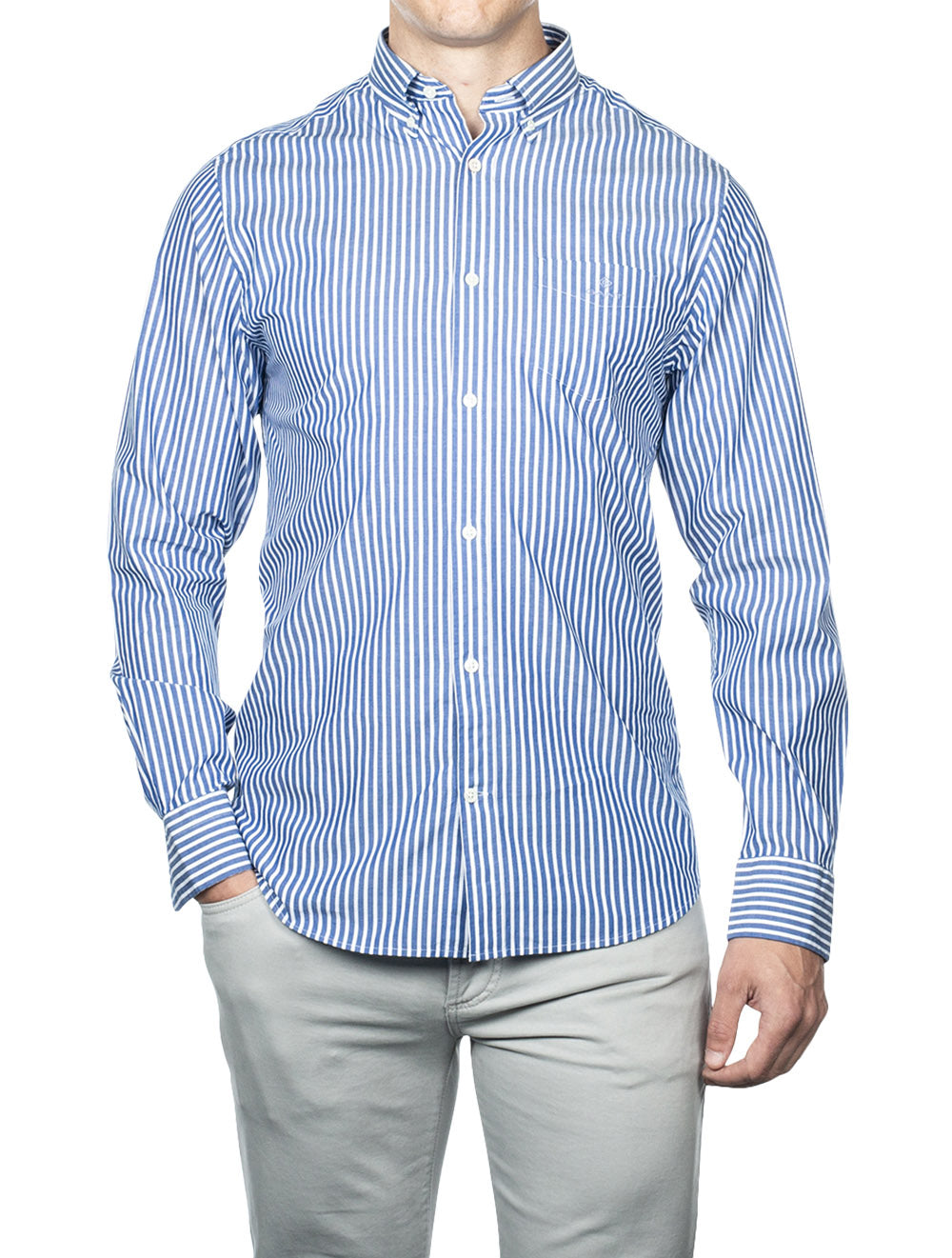 Gant Regular Buttondown Broadcloth Stripe College Blue AI1