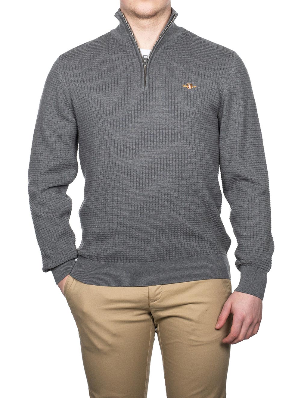 Gant Cotton Texture Half Zip Dark Grey Melange AI1