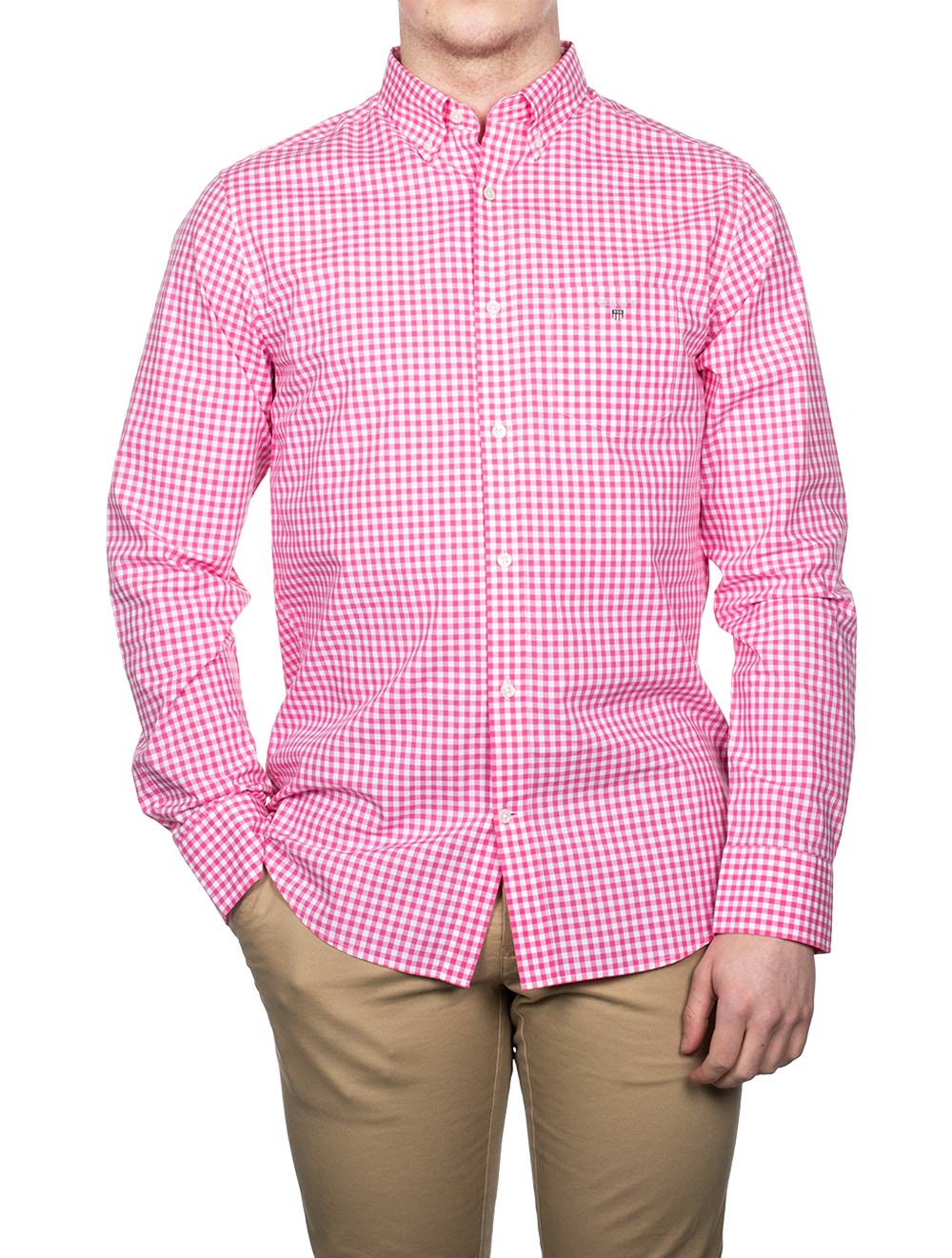 Gant Regular Fit Gingham Broadcloth Shirt Perky Pink AI1